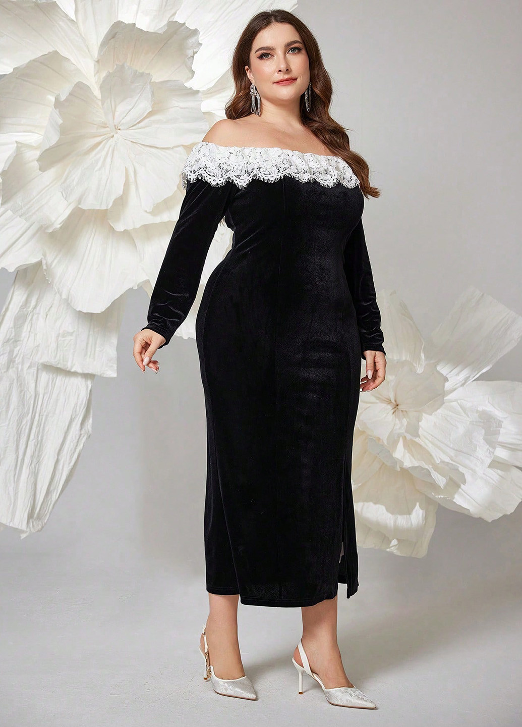 Черное праздничный, вечернее, кэжуал платье а-силуэт SHEIN однотонное