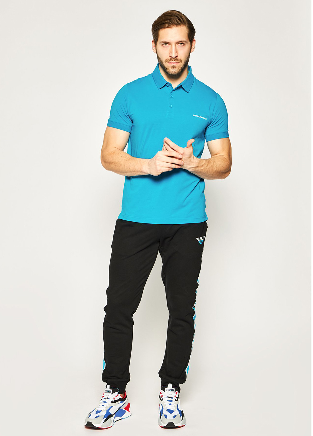 Голубой футболка-поло для мужчин EA7