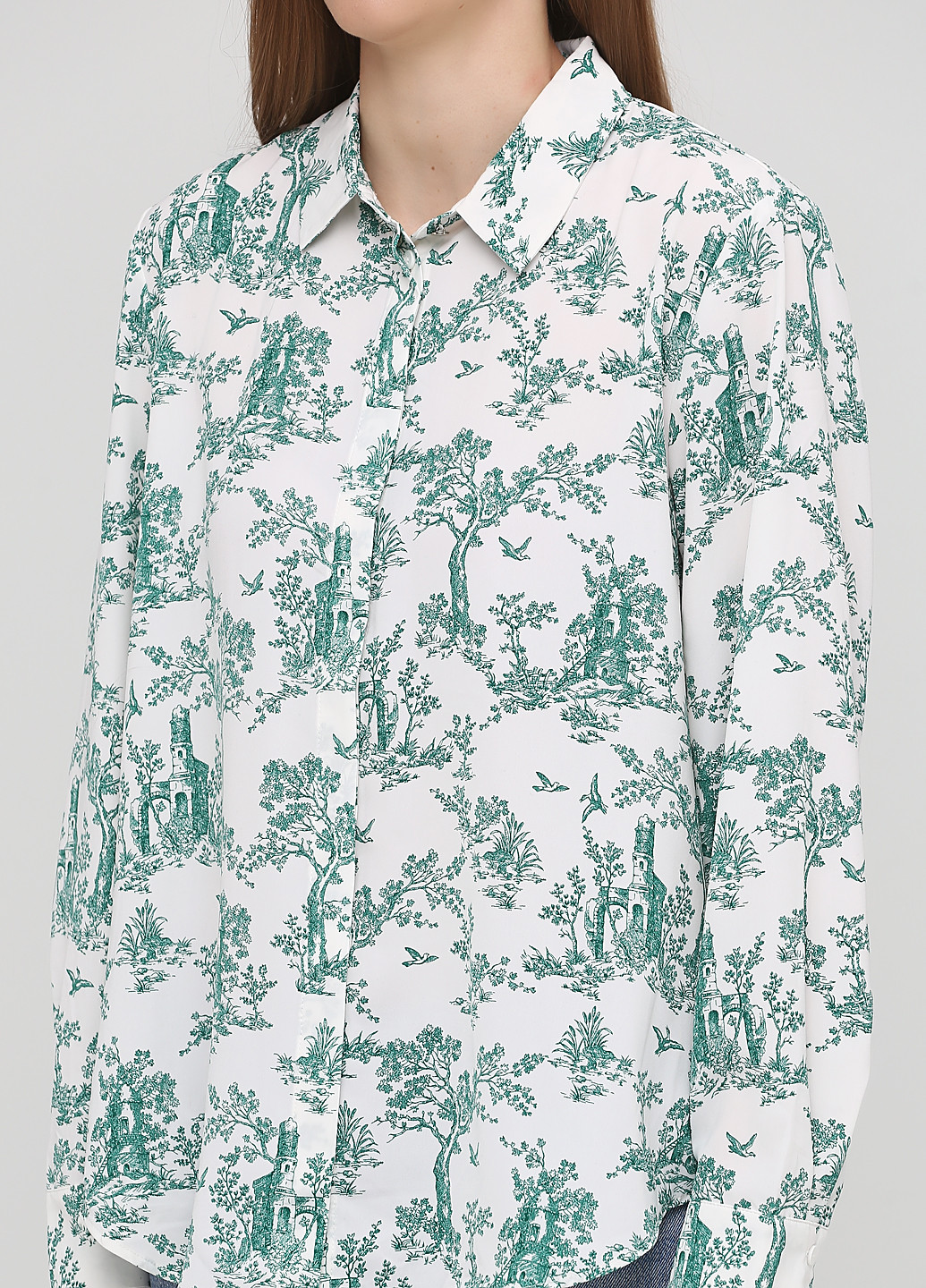 Сорочка H&M квіткова біла кежуал поліестер
