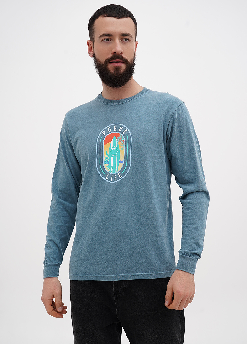 Лонгслів Comfort Colors малюнок сіро-голубий кежуали бавовна