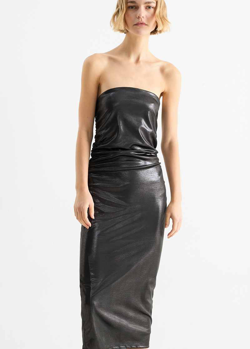 Темно-сіра коктейльна, вечірня сукня з відкритими плечима C&A однотонна