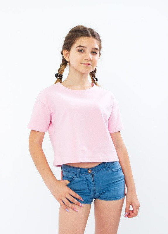 Розовая летняя футболка для девочки укороченная Носи своє