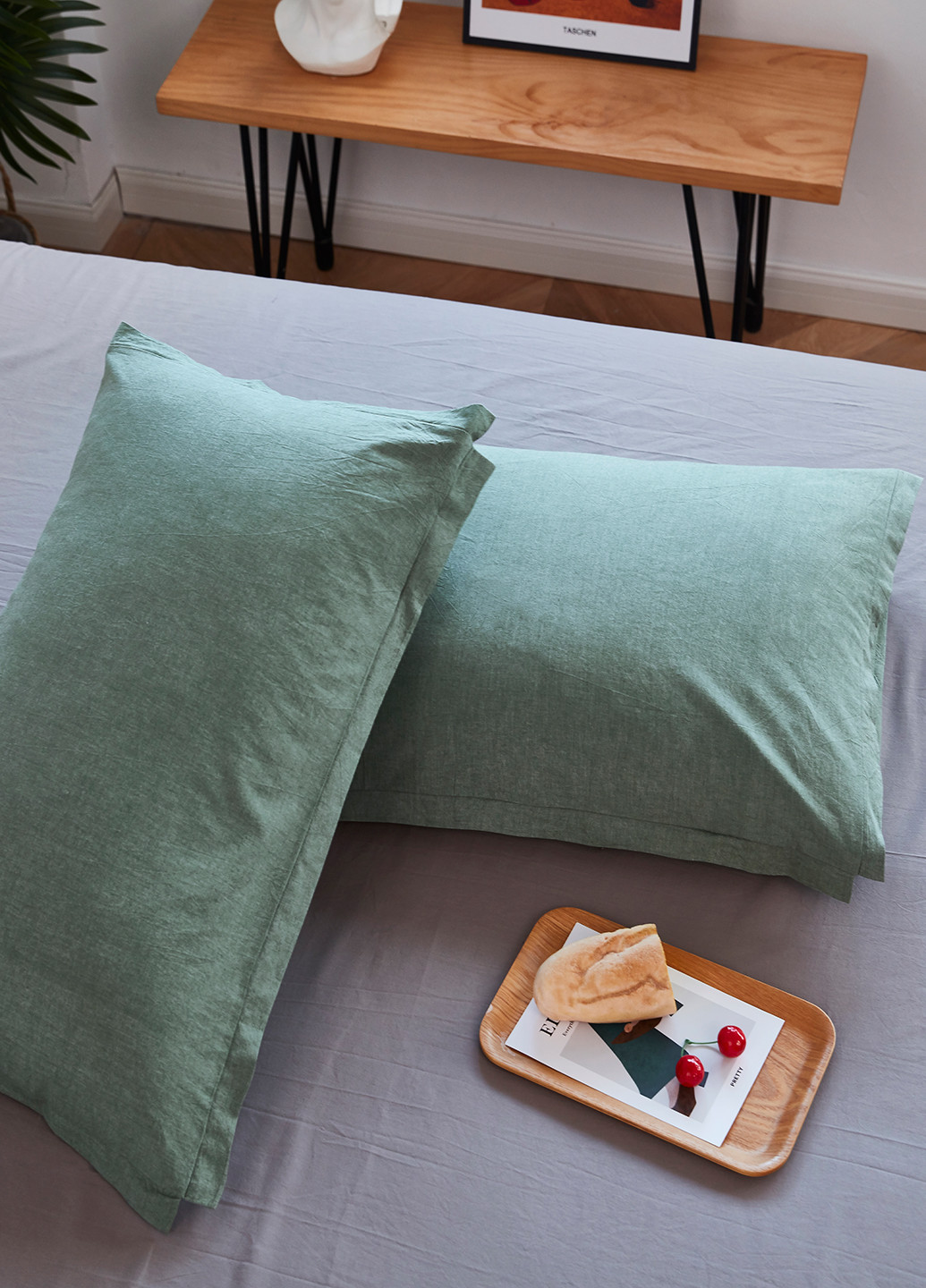 Комплект постельного белья вареный хлопок зеленый/серый евро Love You (250498005)