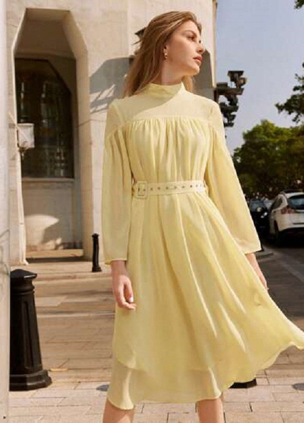 Жовтий кежуал сукня кльош SHEIN однотонна