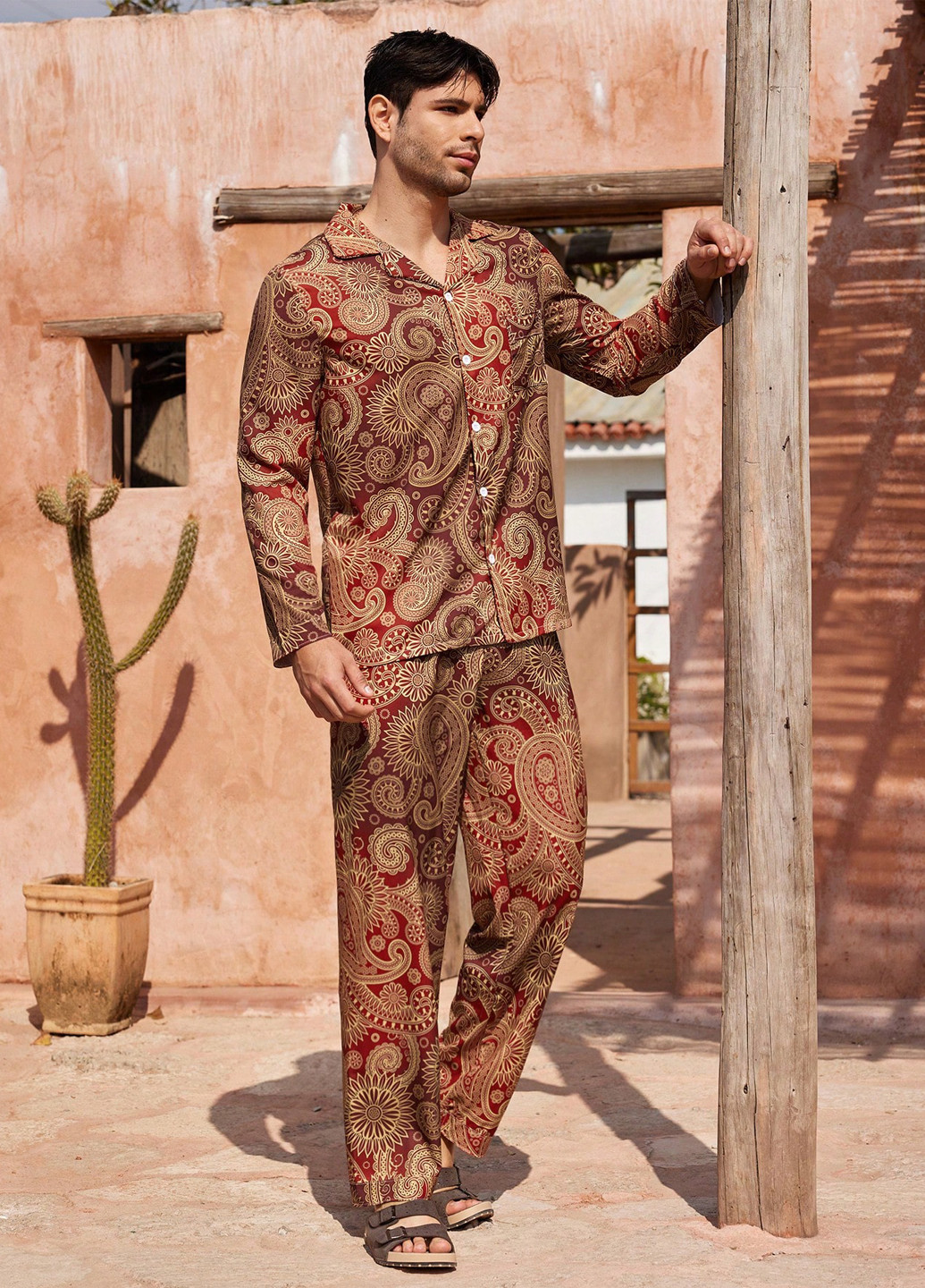 Терракотовый демисезонный костюм (рубашка, брюки) SHEIN