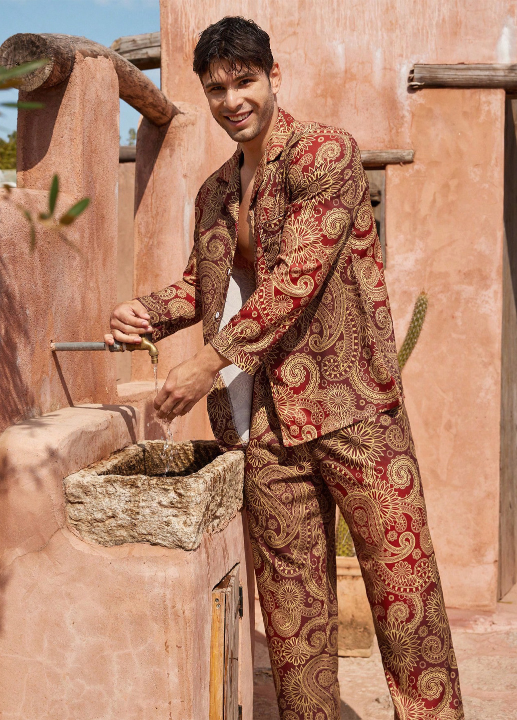 Терракотовый демисезонный костюм (рубашка, брюки) SHEIN