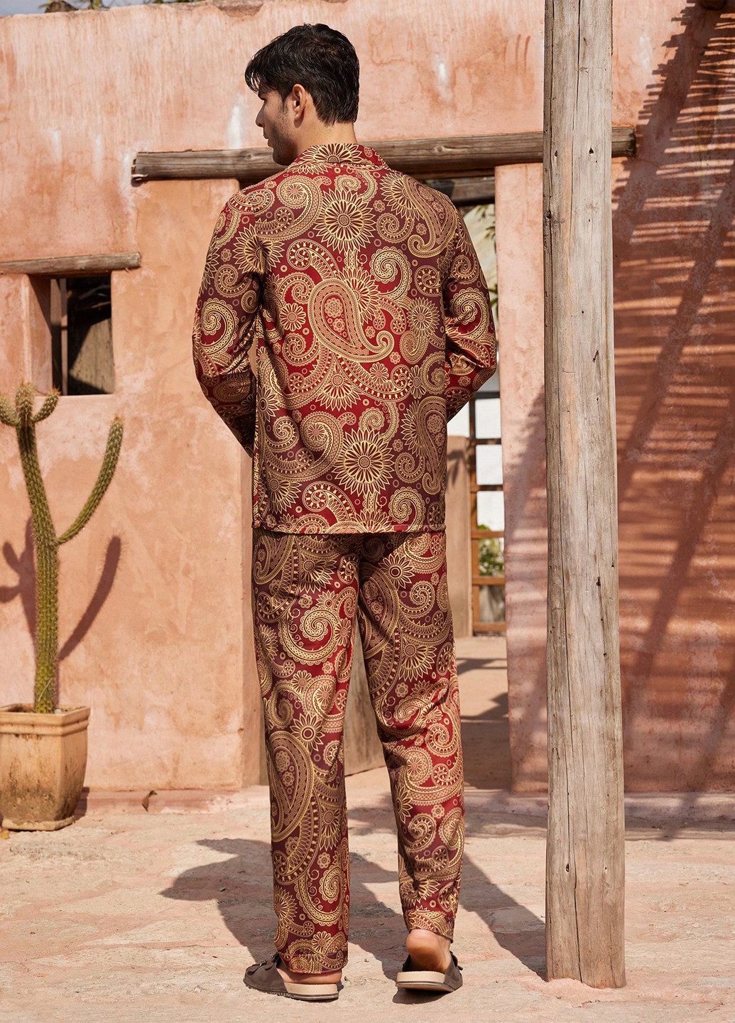 Терракотовый демисезонный костюм (рубашка, брюки) SHEIN