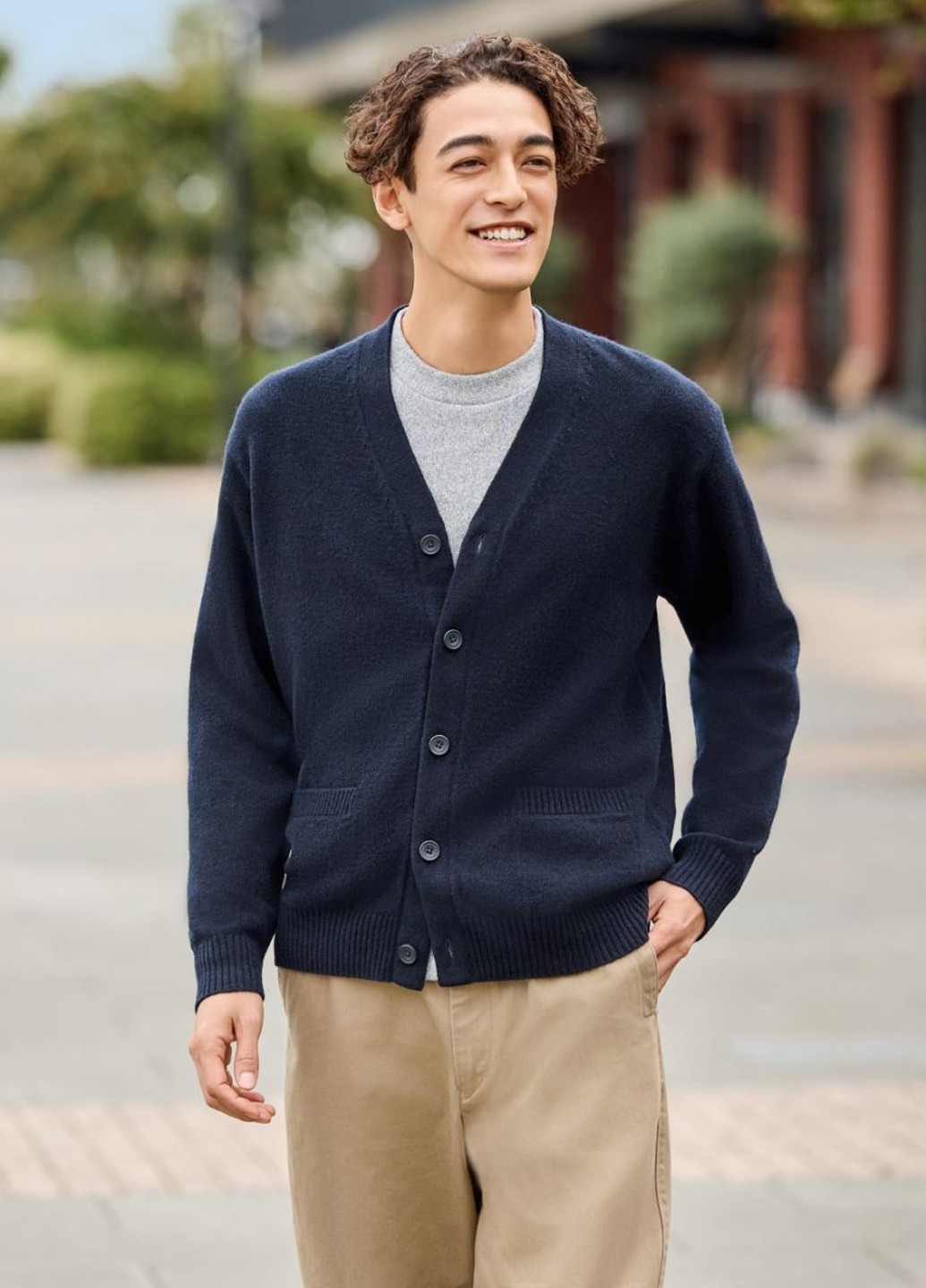 Серый демисезонный кэжуал лонгслив Uniqlo меланж