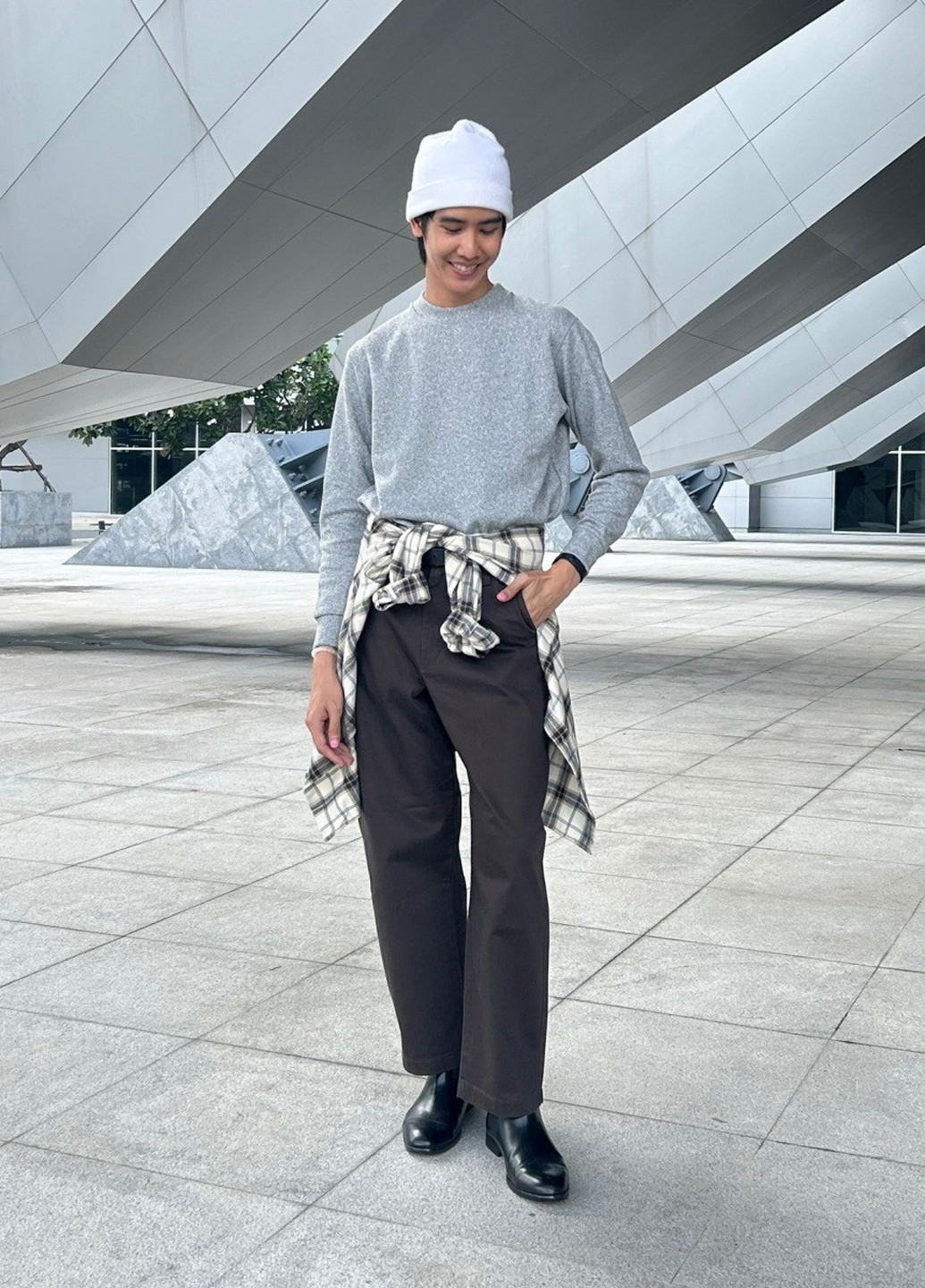 Серый демисезонный кэжуал лонгслив Uniqlo меланж