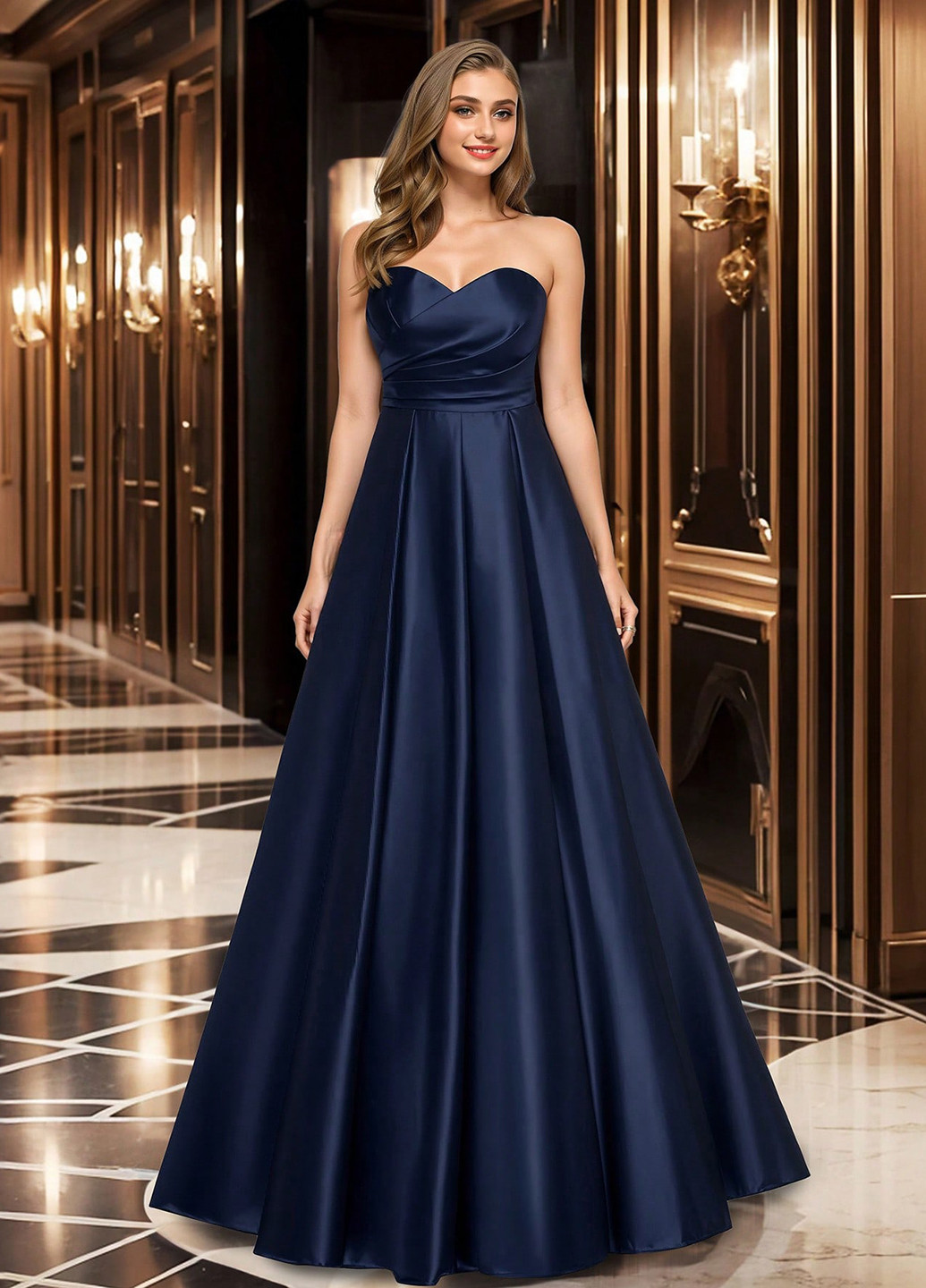 Темно-синее вечернее платье а-силуэт SHEIN однотонное