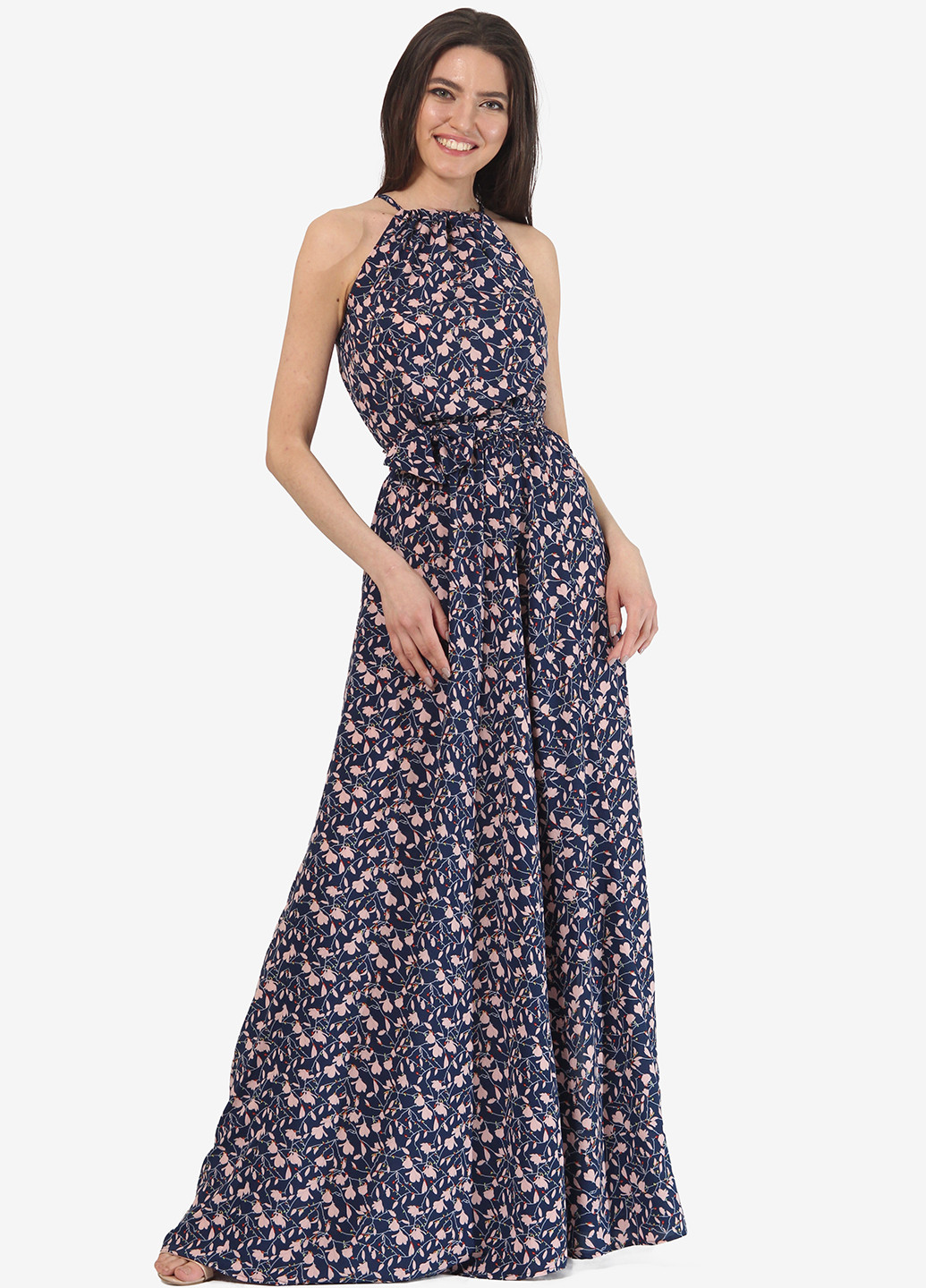 Темно-синя вечірня сукня в стилі армпір Lila Kass з квітковим принтом