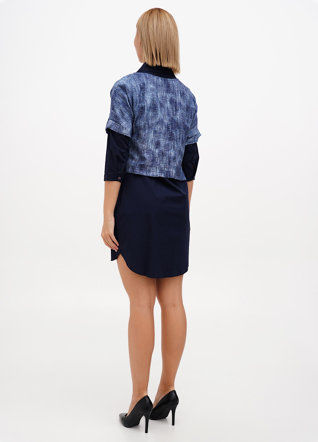 Темно-синій демісезонний комплект (сукня, блуза) Sassofono Club