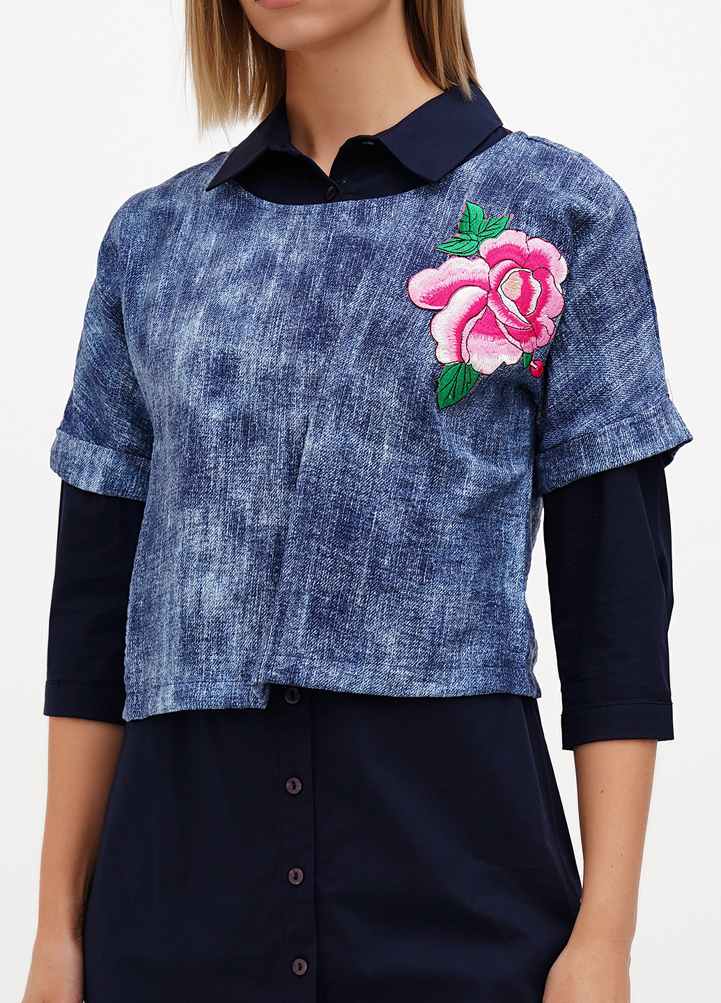 Темно-синій демісезонний комплект (сукня, блуза) Sassofono Club