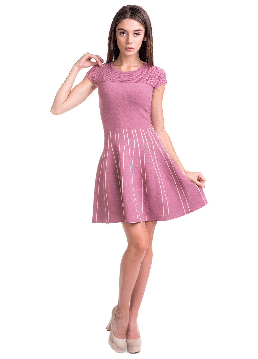 Темно-розовое кэжуал платье клеш Viviami в полоску
