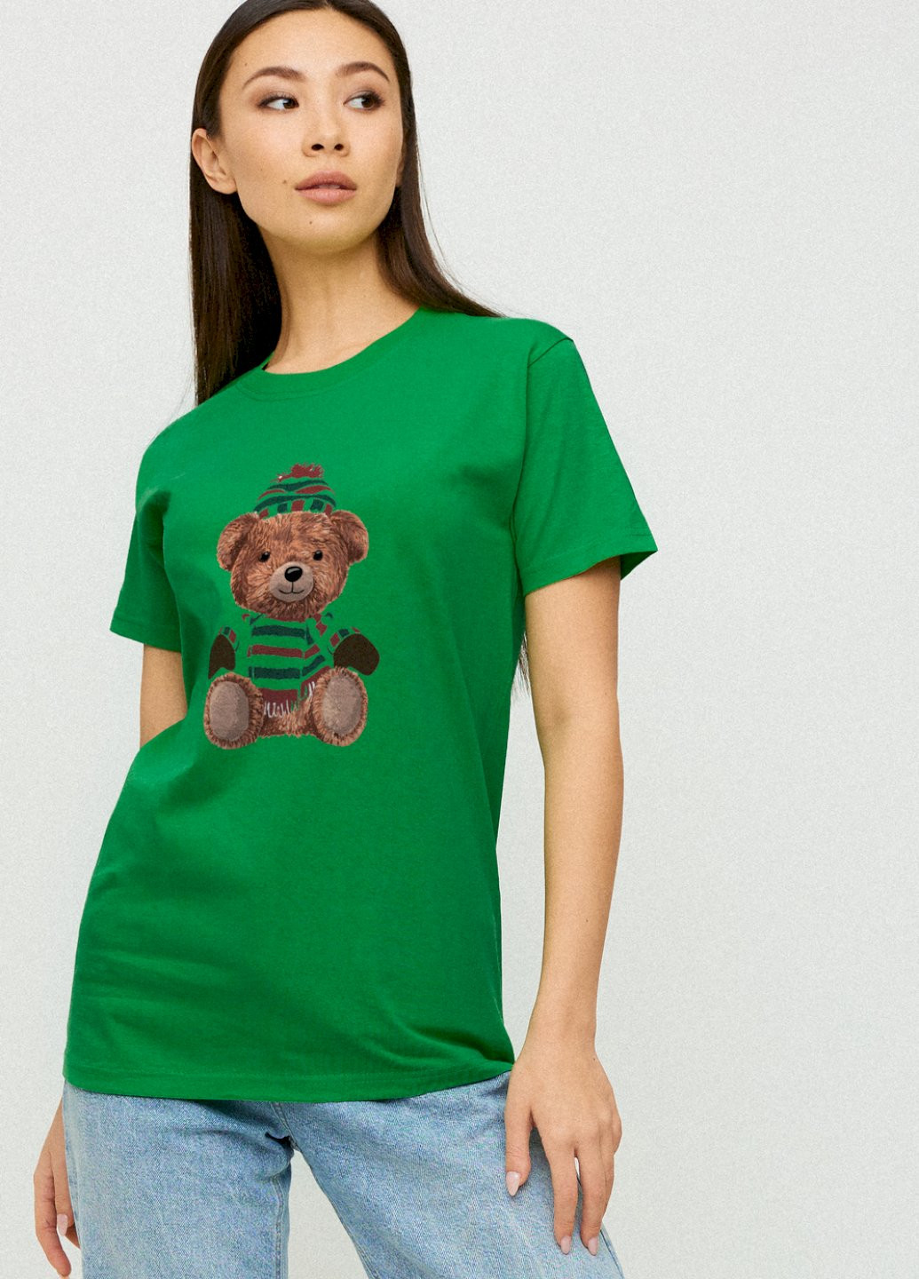 Зеленая демисезон футболка boyfriend / дышащий принт / YAPPI