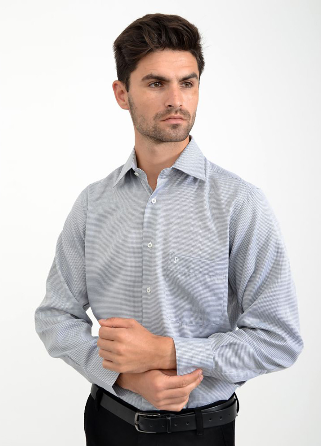 Светло-серая кэжуал рубашка с геометрическим узором Pier Pasonili с длинным рукавом