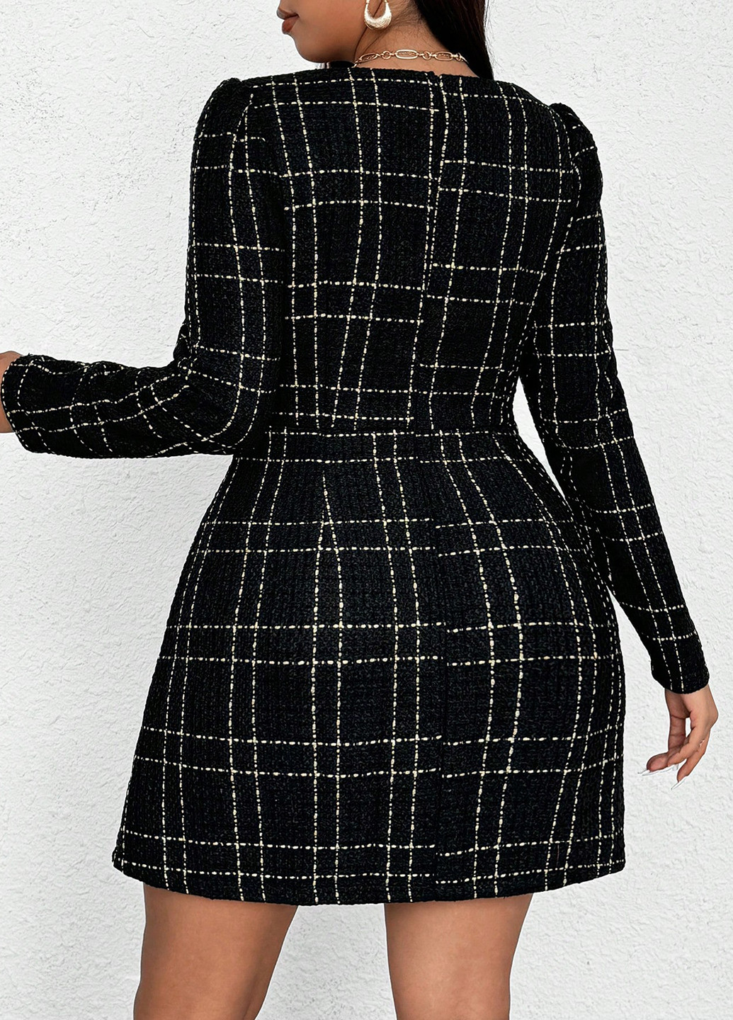 Черное деловое, кэжуал платье колокол SHEIN в клетку