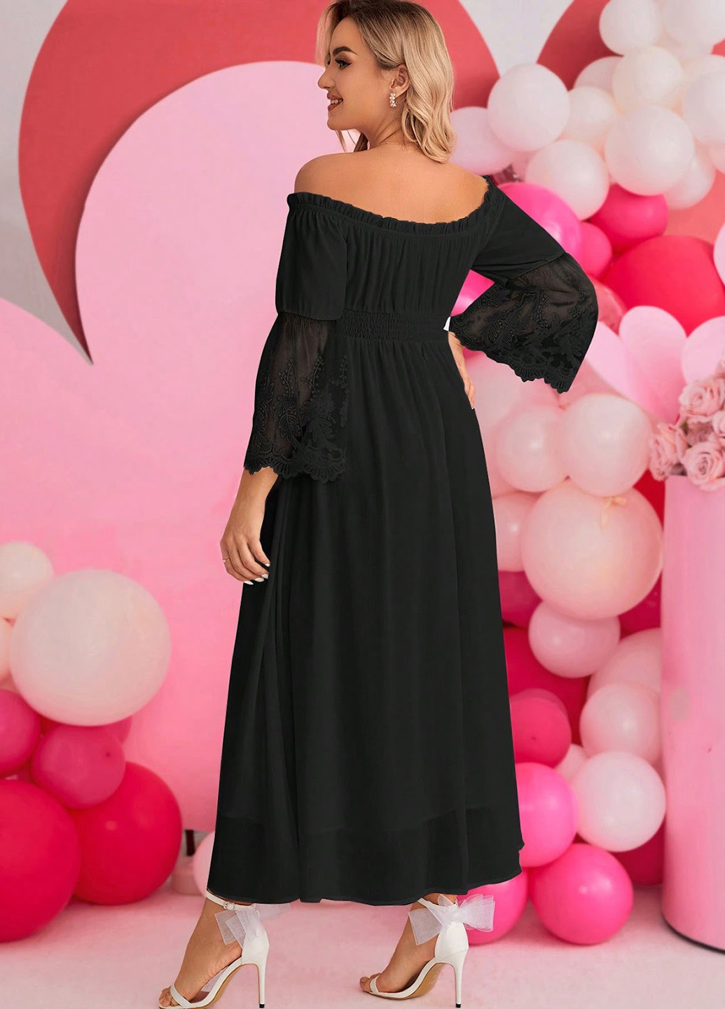 Чорна кежуал сукня для вагітних а-силует, з відкритими плечима SHEIN однотонна