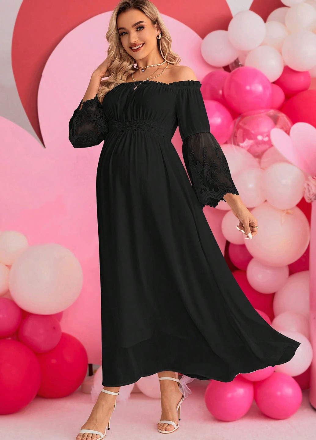 Чорна кежуал сукня для вагітних а-силует, з відкритими плечима SHEIN однотонна