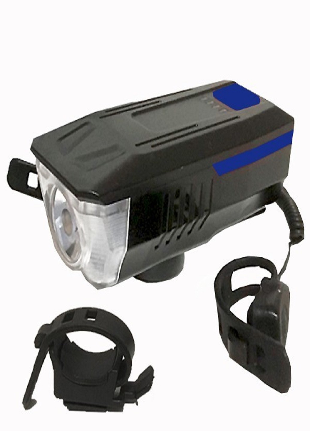 Универсальный аккумуляторный фонарь велосипедный LY-16 влагостойкий со звонком с креплением на руль Синий VTech (253495649)