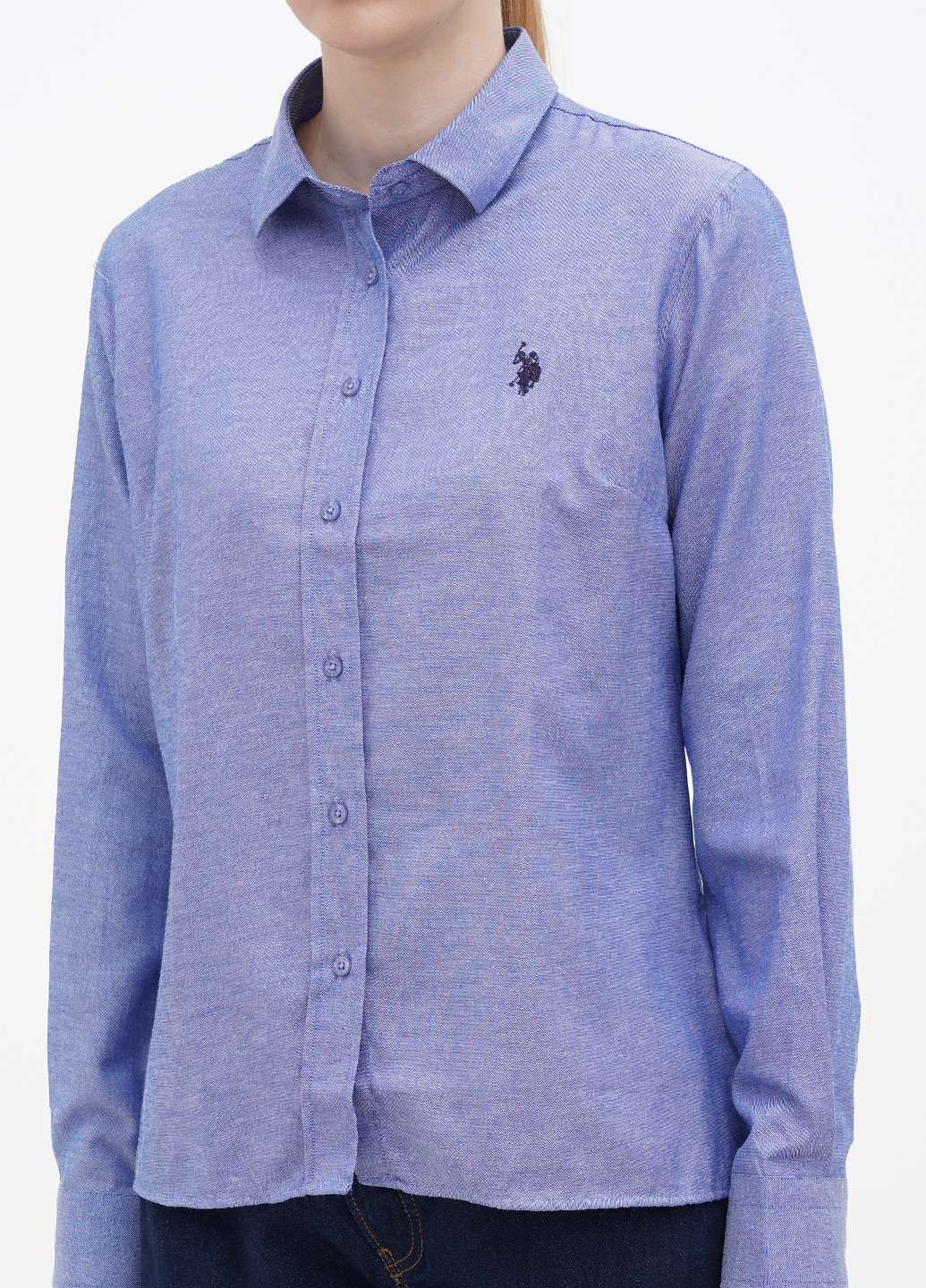 Синяя кэжуал рубашка однотонная U.S. Polo Assn.