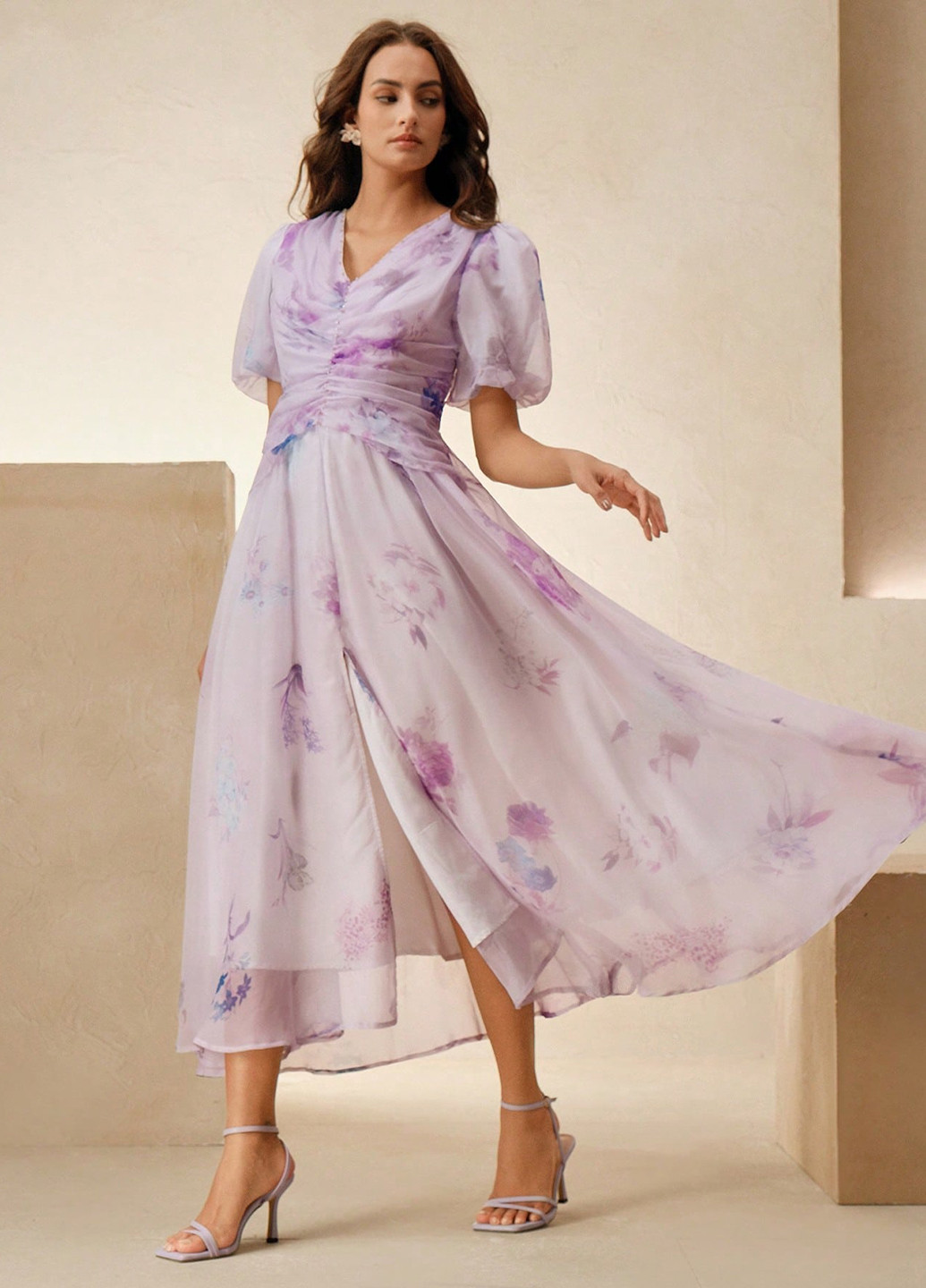 Світло-лілова вечірня сукня а-силует SHEIN з квітковим принтом