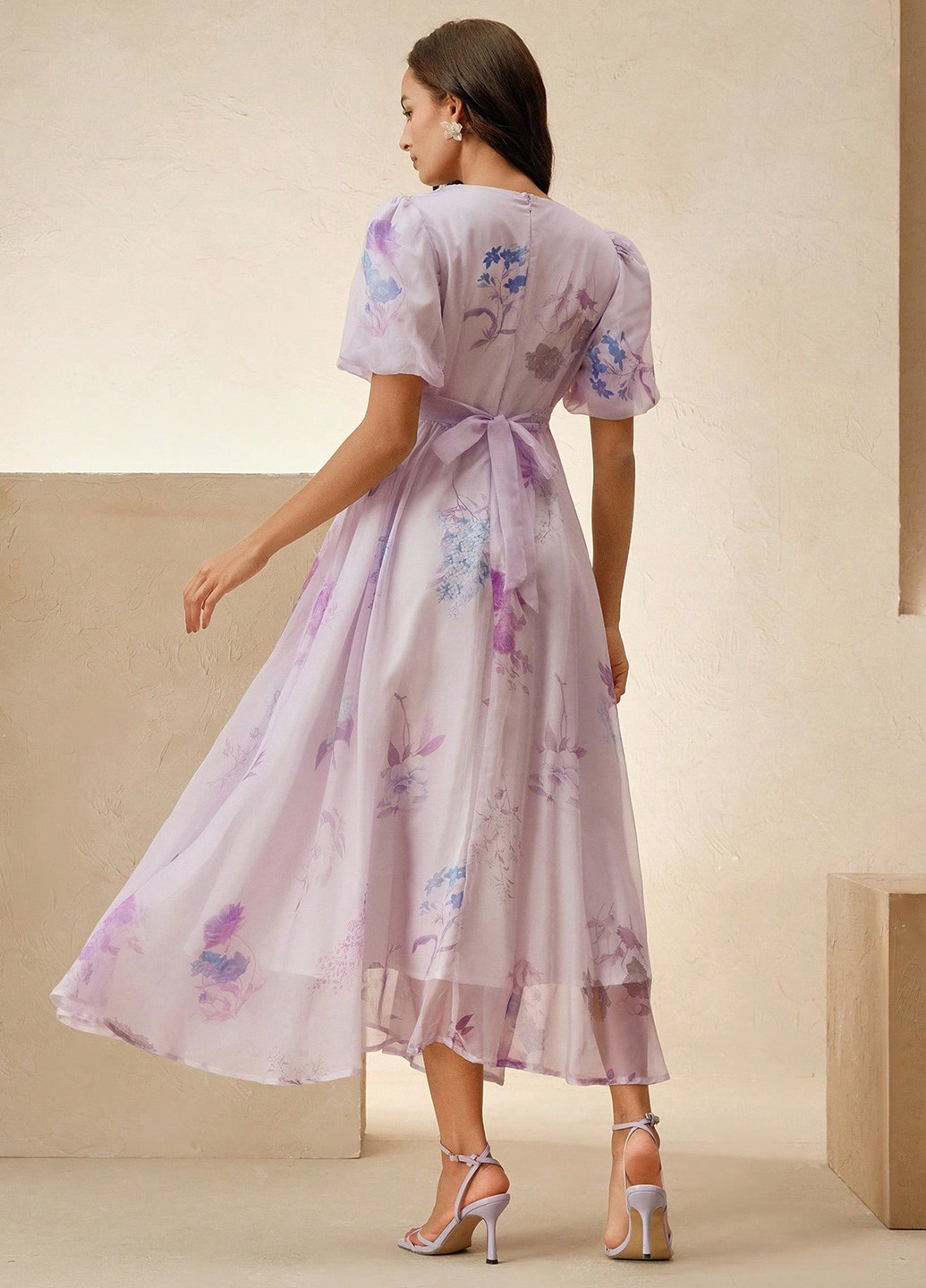 Світло-лілова вечірня сукня а-силует SHEIN з квітковим принтом