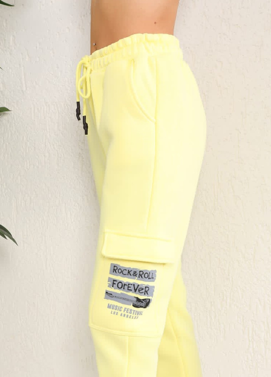 Спортивные штаны женские на флисе желтые теплые MDG свободная (254091016)
