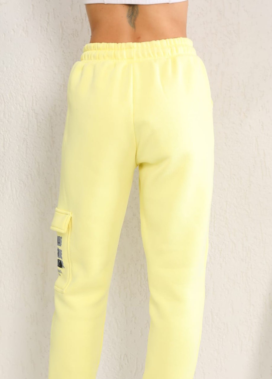 Спортивные штаны женские на флисе желтые теплые MDG свободная (254091016)