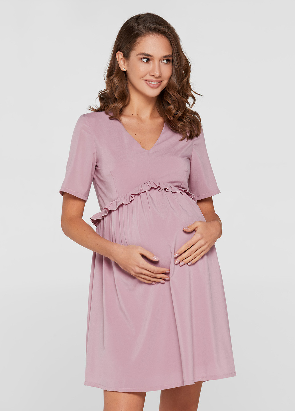Пудровое кэжуал платье для беременных Lullababe однотонное