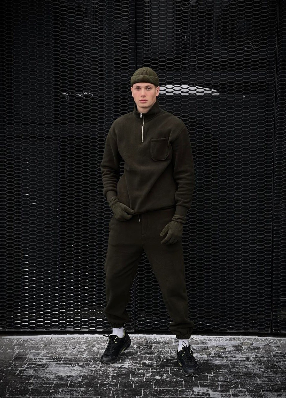 Оливковый (хаки) зимний теплый мужской костюм No Brand