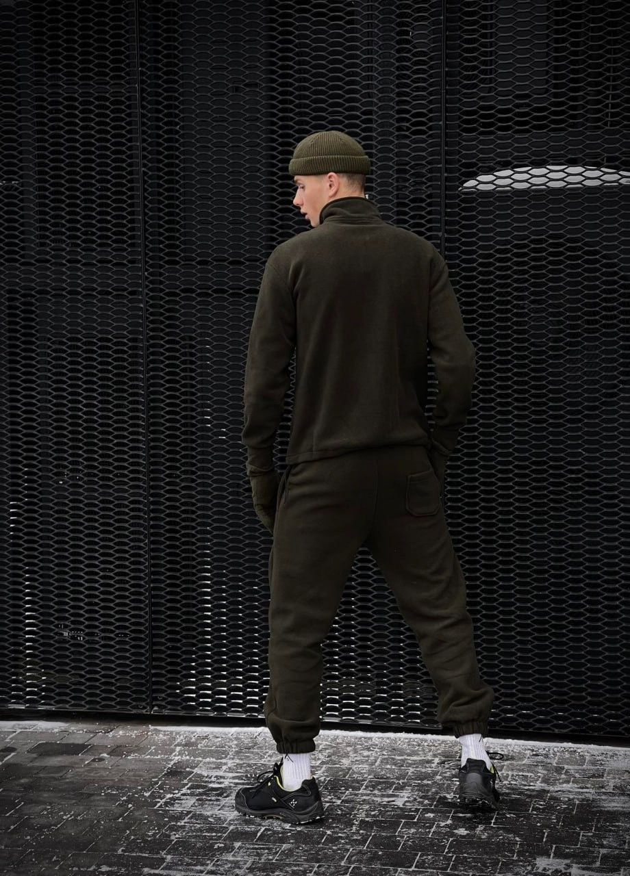 Оливковый (хаки) зимний теплый мужской костюм No Brand