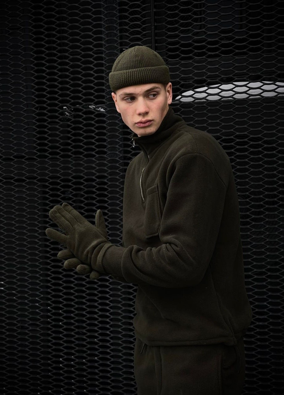 Оливковый (хаки) зимний теплый мужской костюм No Brand