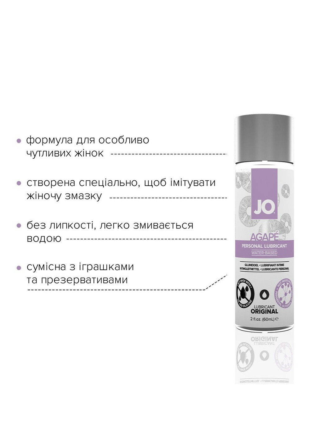 Смазка на водной основе AGAPE - ORIGINAL (60 мл) без глицерина, гликоля и парабенов System JO (254973496)