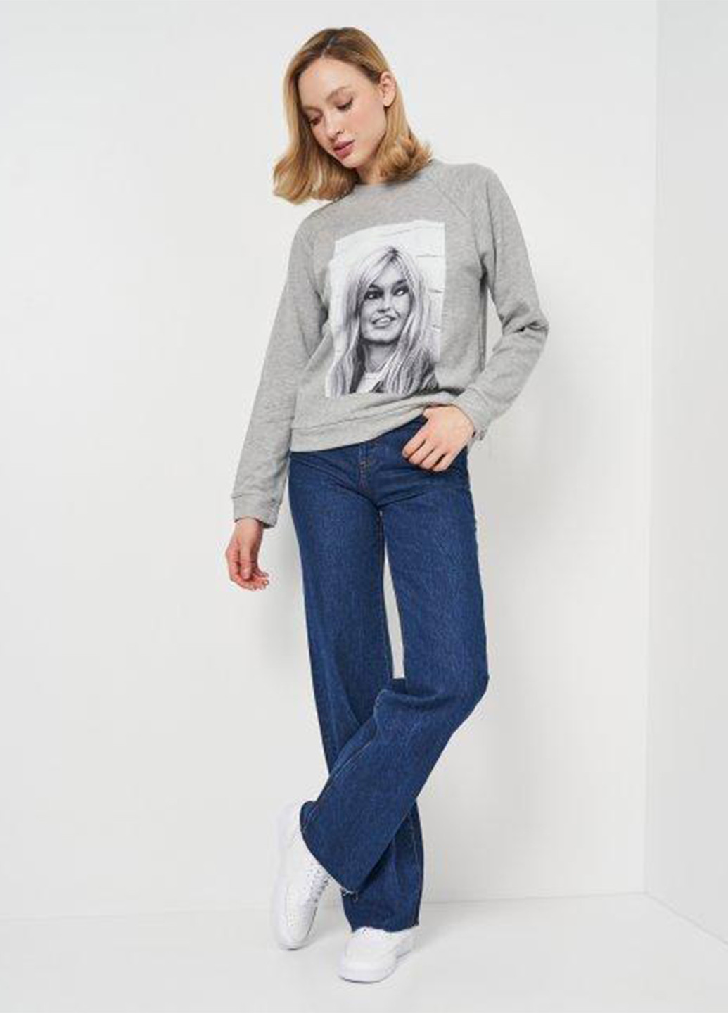 Светло-серый свитшот Brigitte Bardot рисунок без декора (251966747)