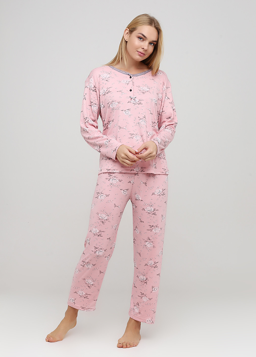 Пудрова всесезон піжама (лонгслів, брюки) лонгслив + брюки Isilay Pijama