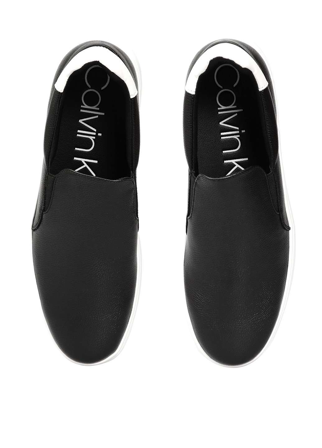 Черные слипоны Calvin Klein с белой подошвой, с тиснением, с логотипом