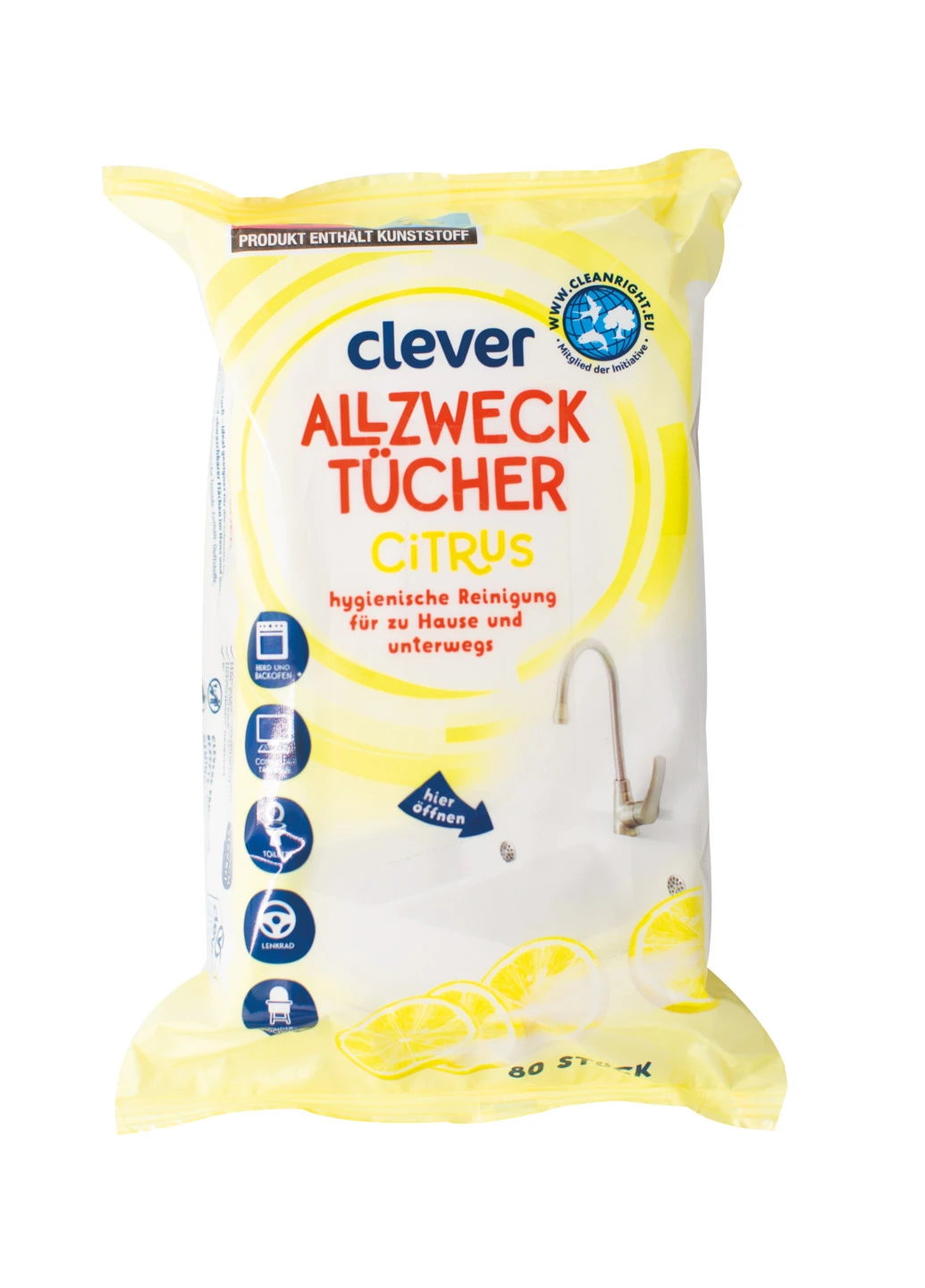 Серветки для прибирання вологі Лимон 80 шт Clever (253672429)