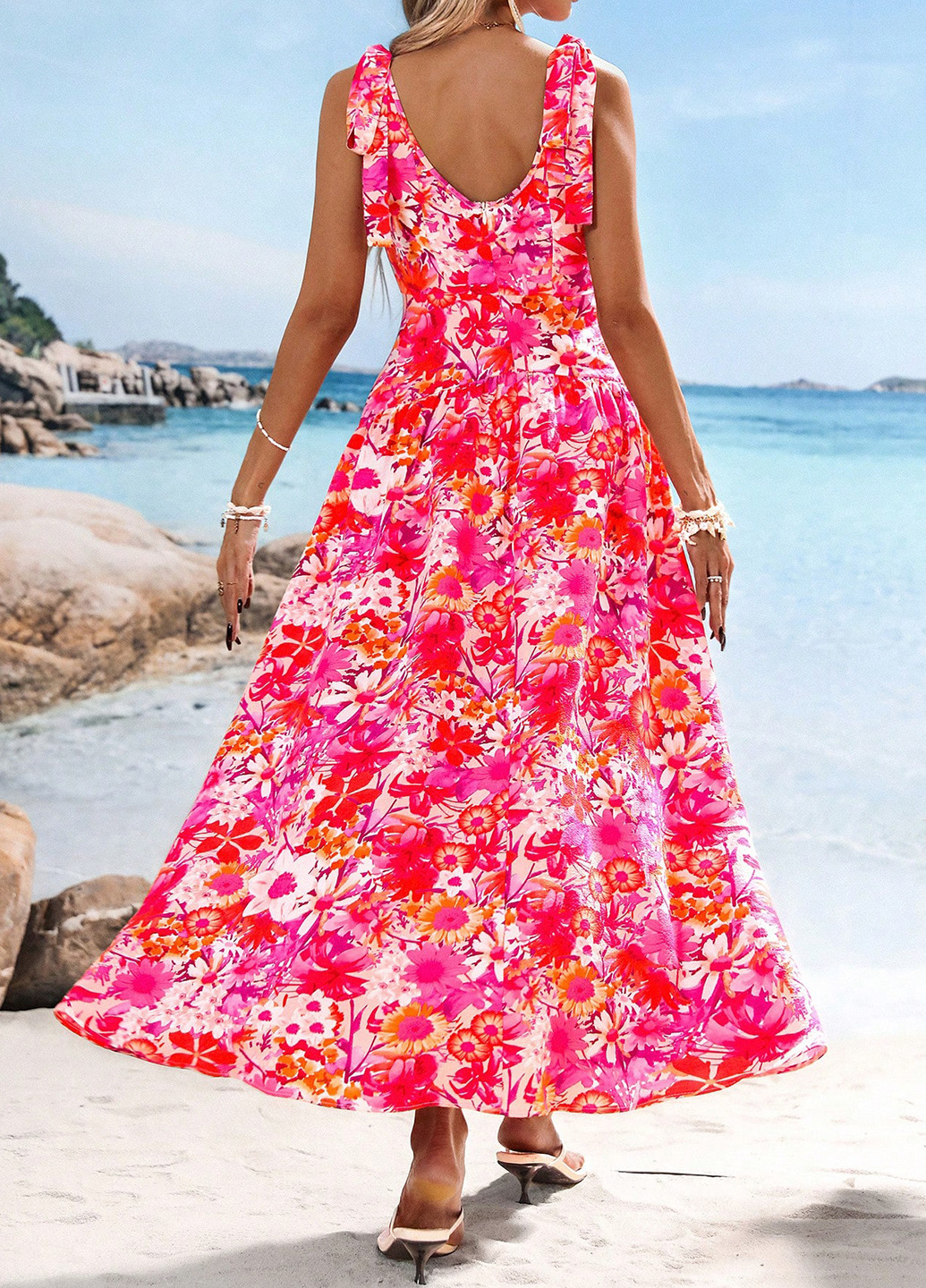 Комбинированное кэжуал платье клеш SHEIN с цветочным принтом