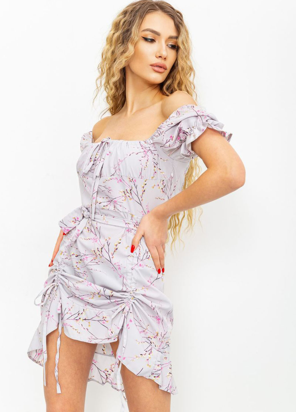 Сиреневое кэжуал платье с открытыми плечами Ager с цветочным принтом