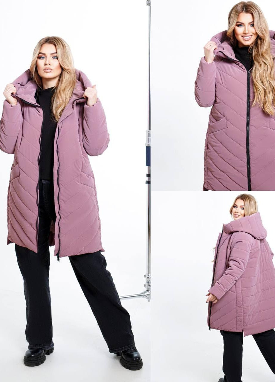 Пудрова женская стеганная куртка с капюшоном пудрового цвета р.50/52 375770 New Trend