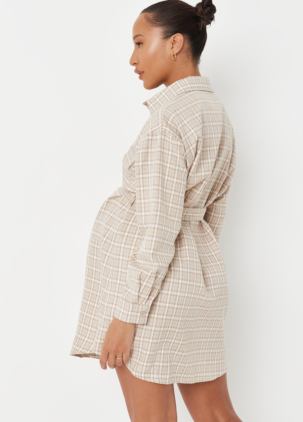Бежева кежуал сукня для вагітних в стилі армпір Missguided в клітинку