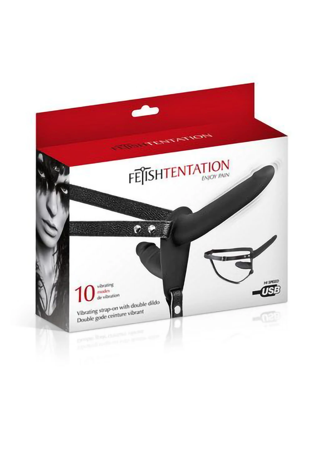 Двойной страпон с вибрацией Vibrating Strap-On with Double Dildo Black Fetish Tentation (254151931)
