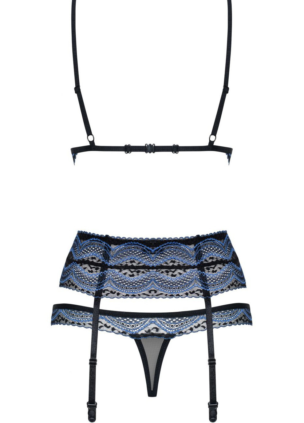 Синій демісезонний комплект білизни (ліф, стрінги, пояс) Obsessive