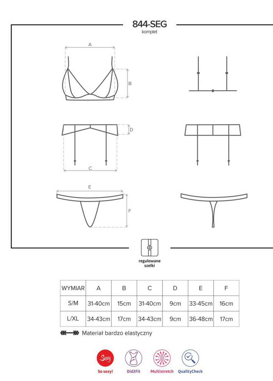 Синій демісезонний комплект білизни (ліф, стрінги, пояс) Obsessive