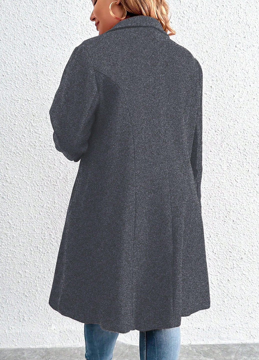 Темно-серое демисезонное Пальто двубортное SHEIN