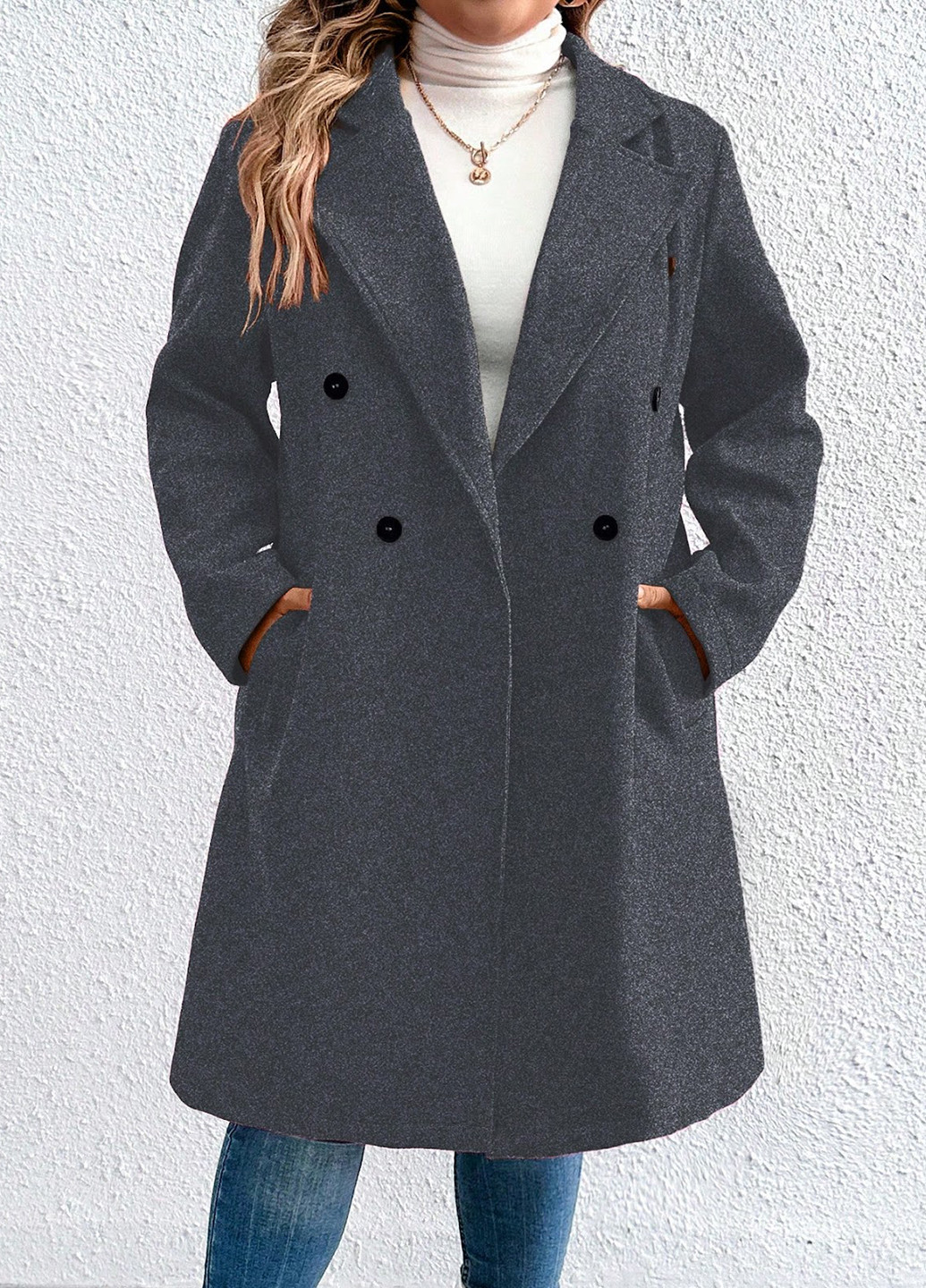 Темно-серое демисезонное Пальто двубортное SHEIN