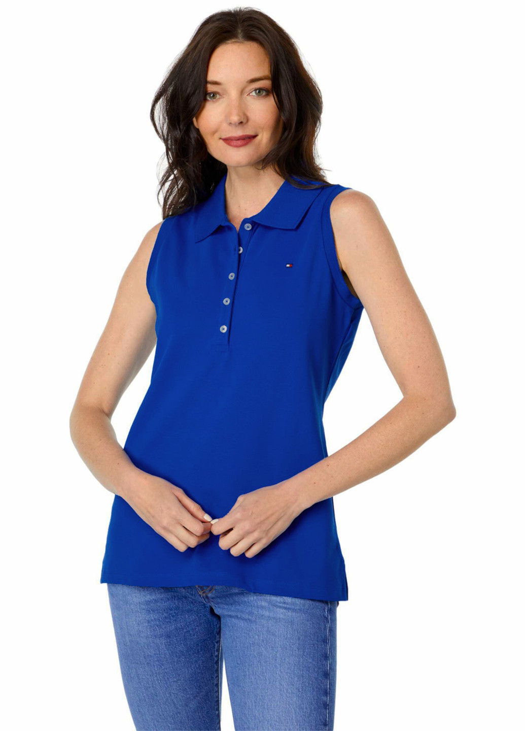 Синяя женская футболка-поло Tommy Hilfiger однотонная