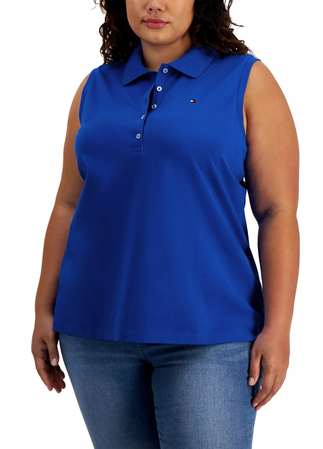 Синяя женская футболка-поло Tommy Hilfiger однотонная