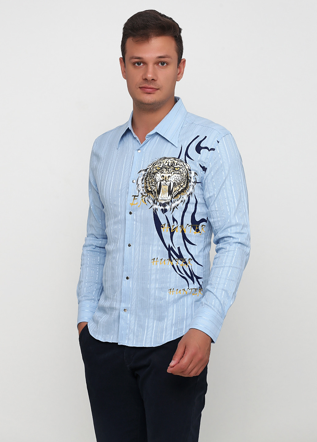 Голубой кэжуал рубашка с рисунком Npaloni Jous с длинным рукавом